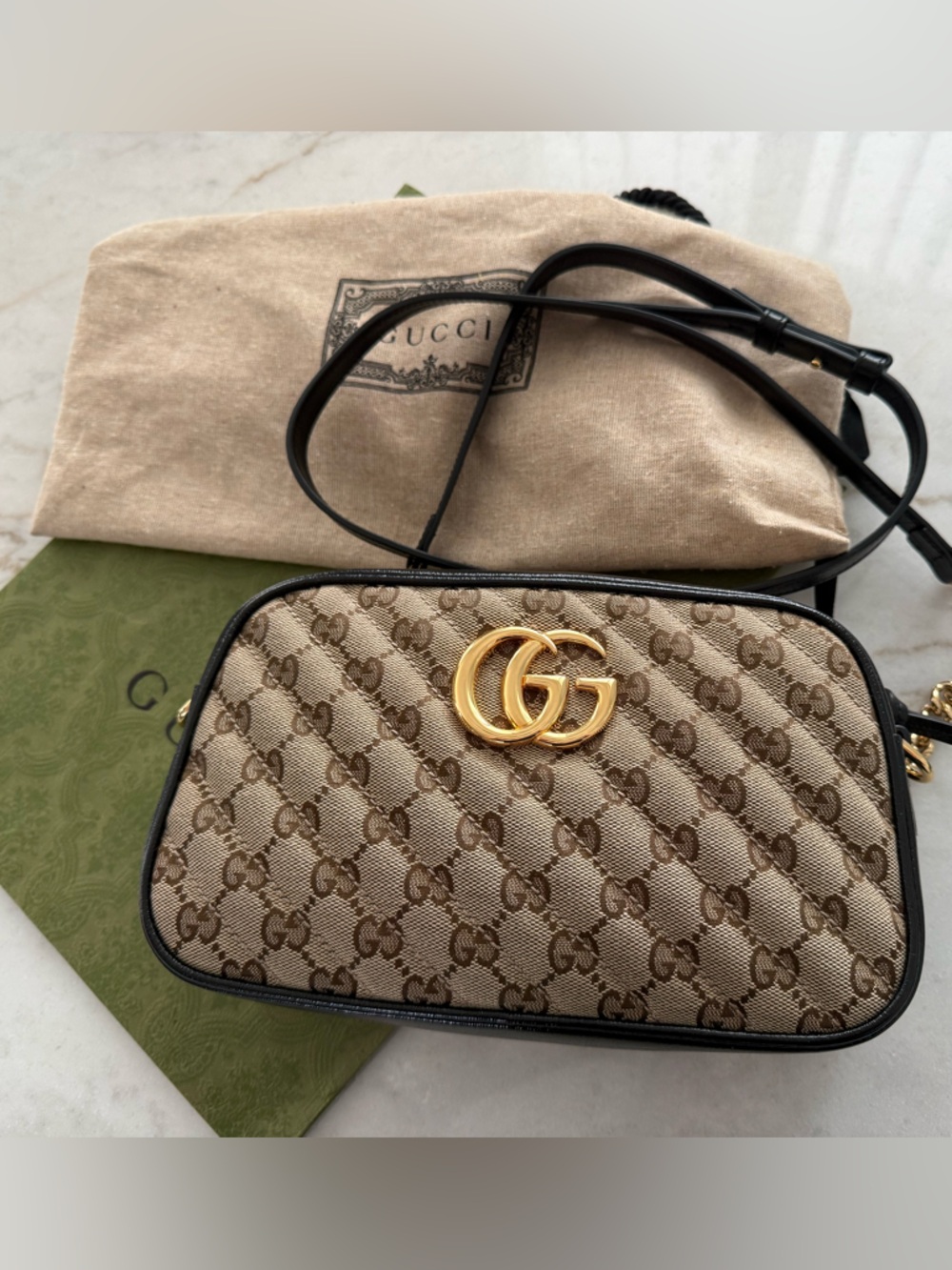 Gucci GG Marmont Shoulder Bag Quilted GG Canvas with leather - Picture 2 of 16